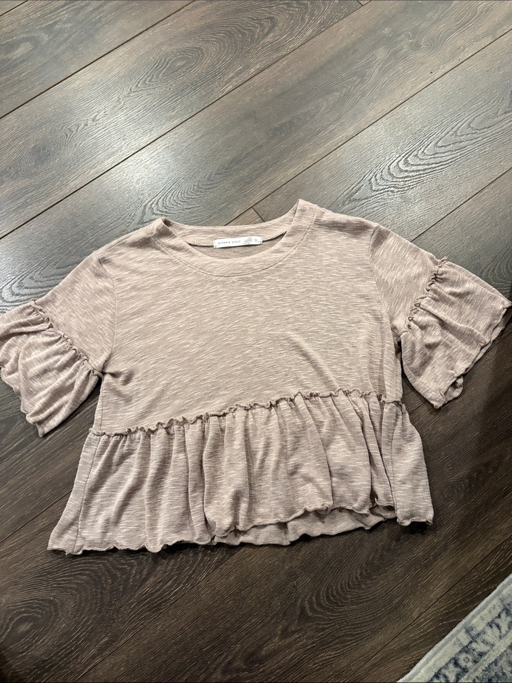 Altar'd State Taupe Ruffle Hem Crop Top